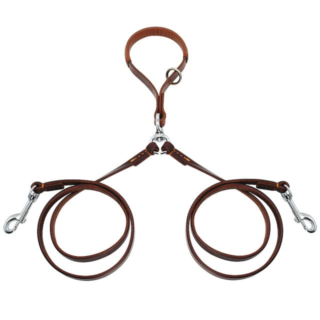 Leather 2 Ways Dog Double Leads