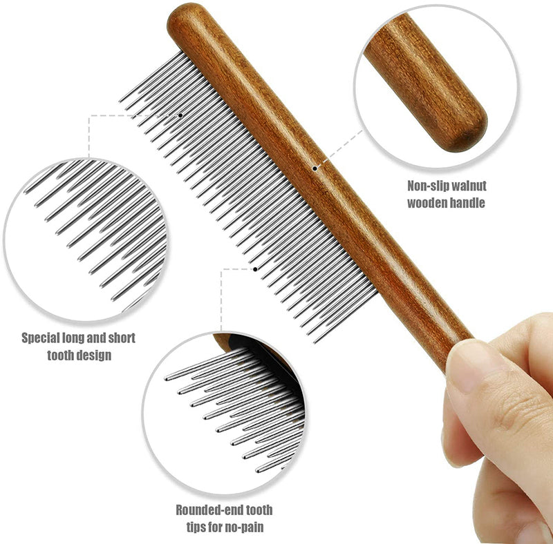 Professional Wooden Handle Dog Comb