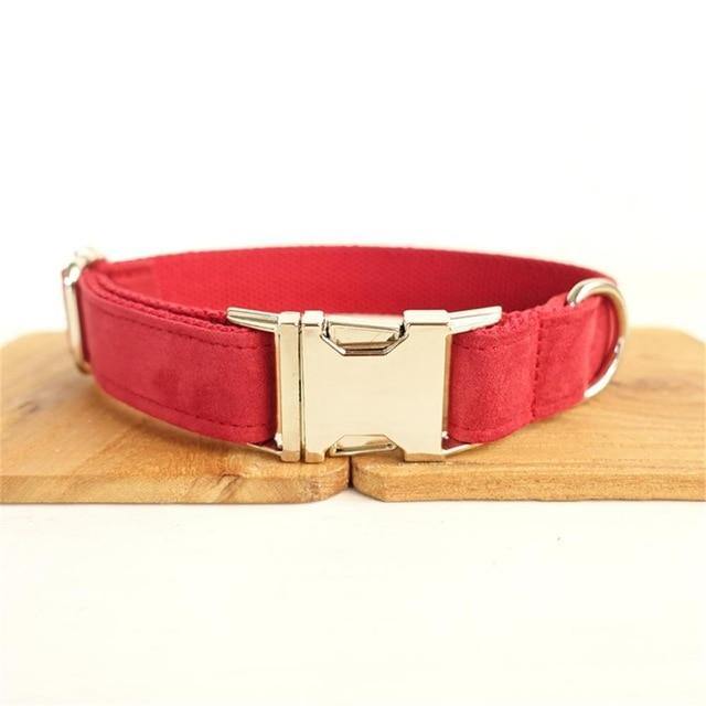 SOFT RED Suede Fabric Dog Collar - Bark ¡®n¡¯ Paws