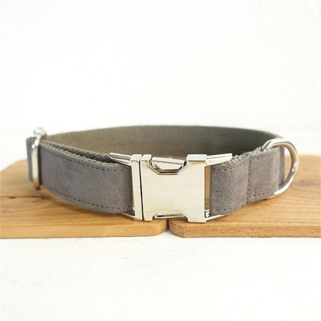 SOFT GREY Suede Fabric Dog Collar - Bark ¡®n¡¯ Paws