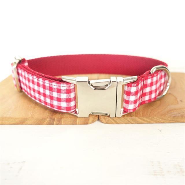 WHITE RED Plaid Pet Collar - Bark ¡®n¡¯ Paws