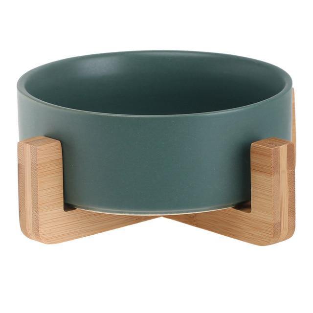 Ceramic Dog Bowl Dish with Wood Stand - Bark ‘n’ Paws