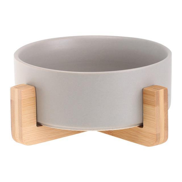 Ceramic Dog Bowl Dish with Wood Stand - Bark ‘n’ Paws