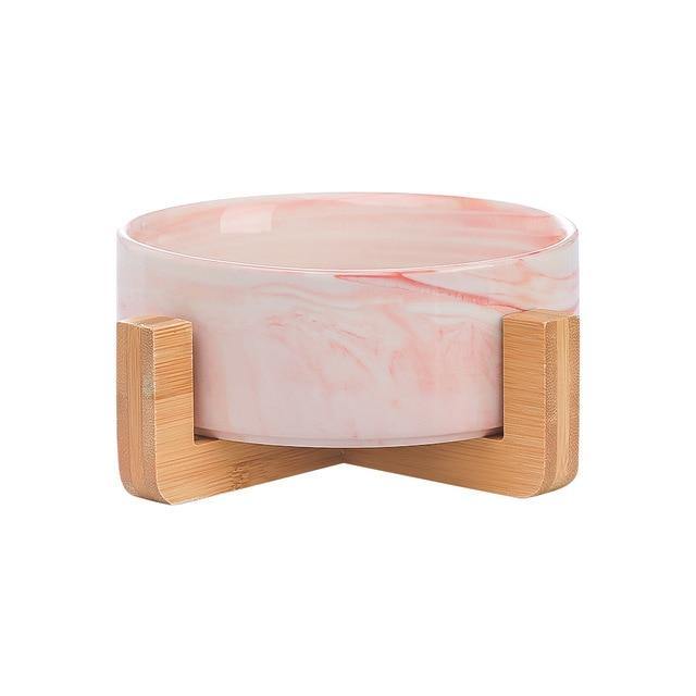 Ceramic Dog Bowl Dish with Wood Stand - Bark ‘n’ Paws