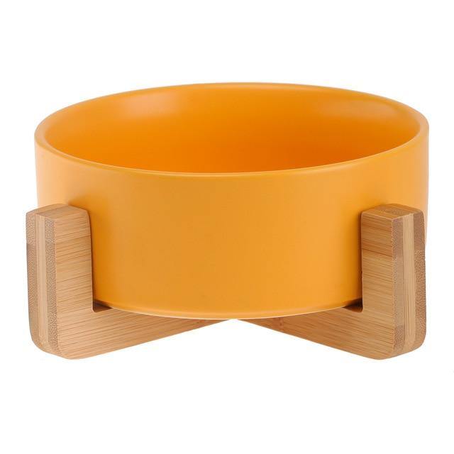 Ceramic Dog Bowl Dish with Wood Stand - Bark ‘n’ Paws