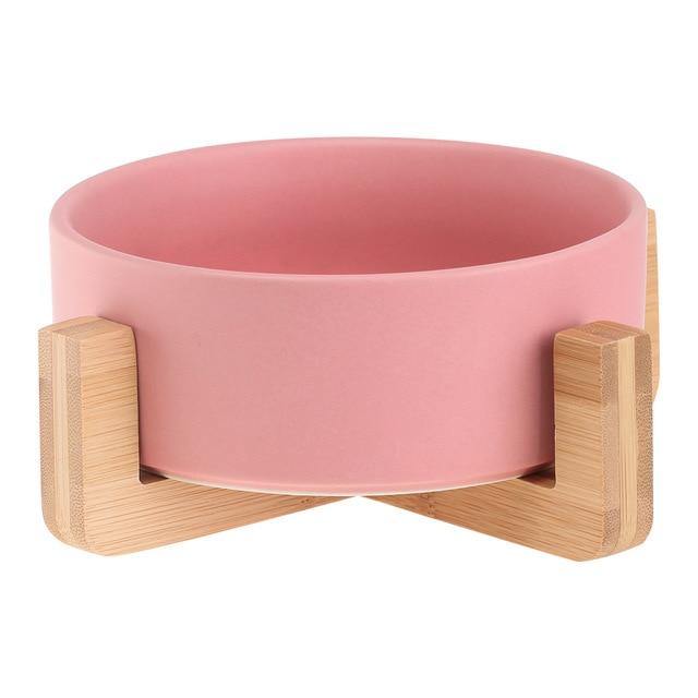 Ceramic Dog Bowl Dish with Wood Stand - Bark ‘n’ Paws