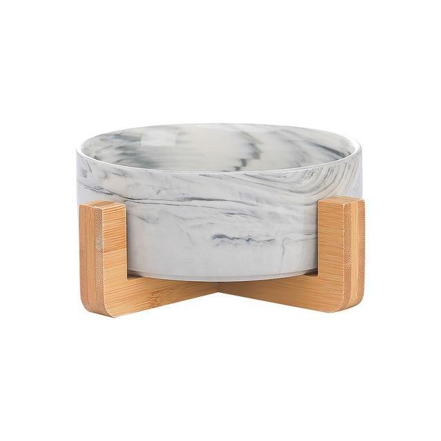 Ceramic Dog Bowl Dish with Wood Stand - Bark ‘n’ Paws