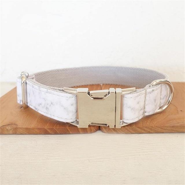 WHITE MARBLE Engraved Pet Collar - Bark ¡®n¡¯ Paws