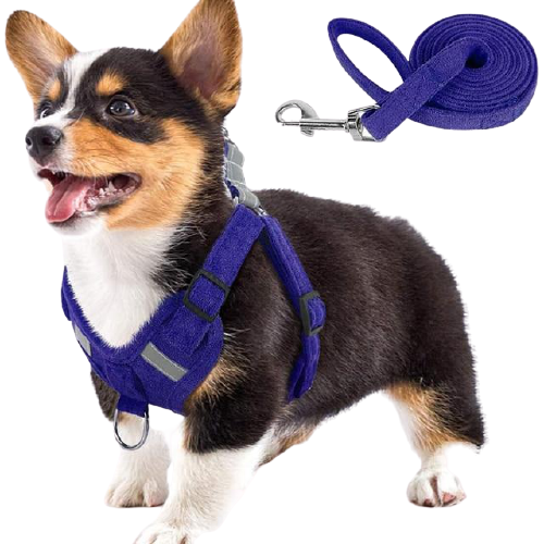 Suede Fabric Dog Harness And Leash
