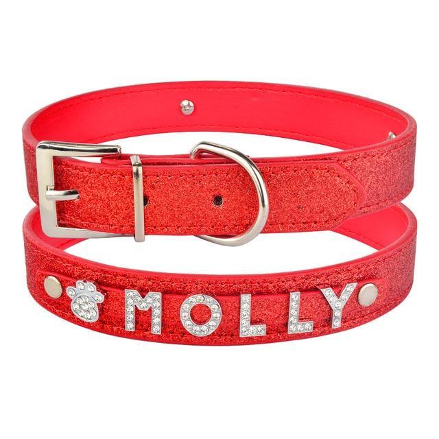 Leather Rhinestone Personalized Dog Collar - Bark ¡®n¡¯ Paws