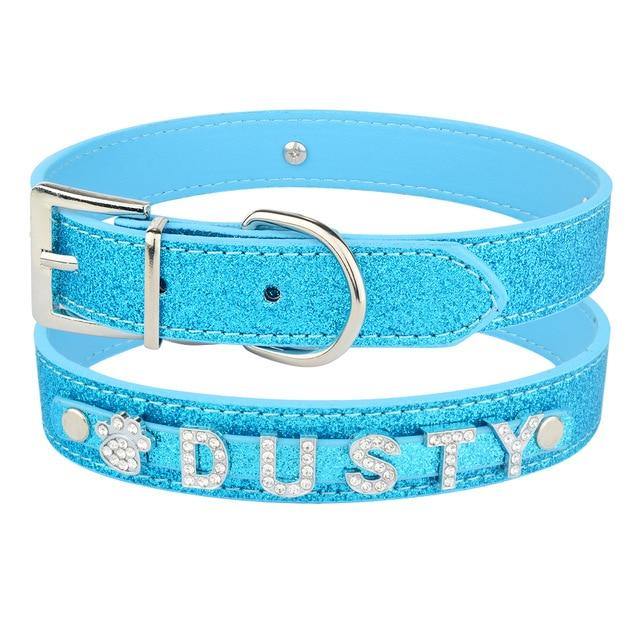 Leather Rhinestone Personalized Dog Collar - Bark ¡®n¡¯ Paws