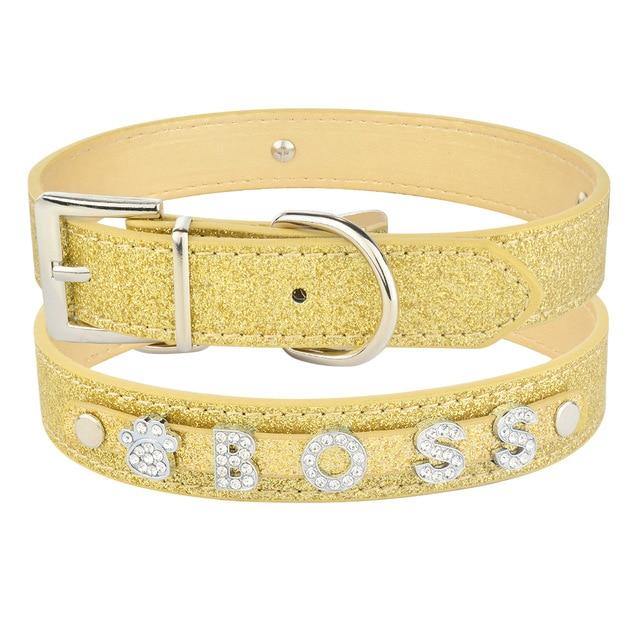 Leather Rhinestone Personalized Dog Collar - Bark ¡®n¡¯ Paws