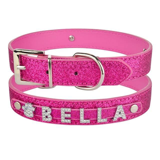 Leather Rhinestone Personalized Dog Collar - Bark ¡®n¡¯ Paws