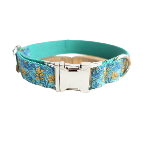 GREEN FLOWERS Engraved Pet Collar