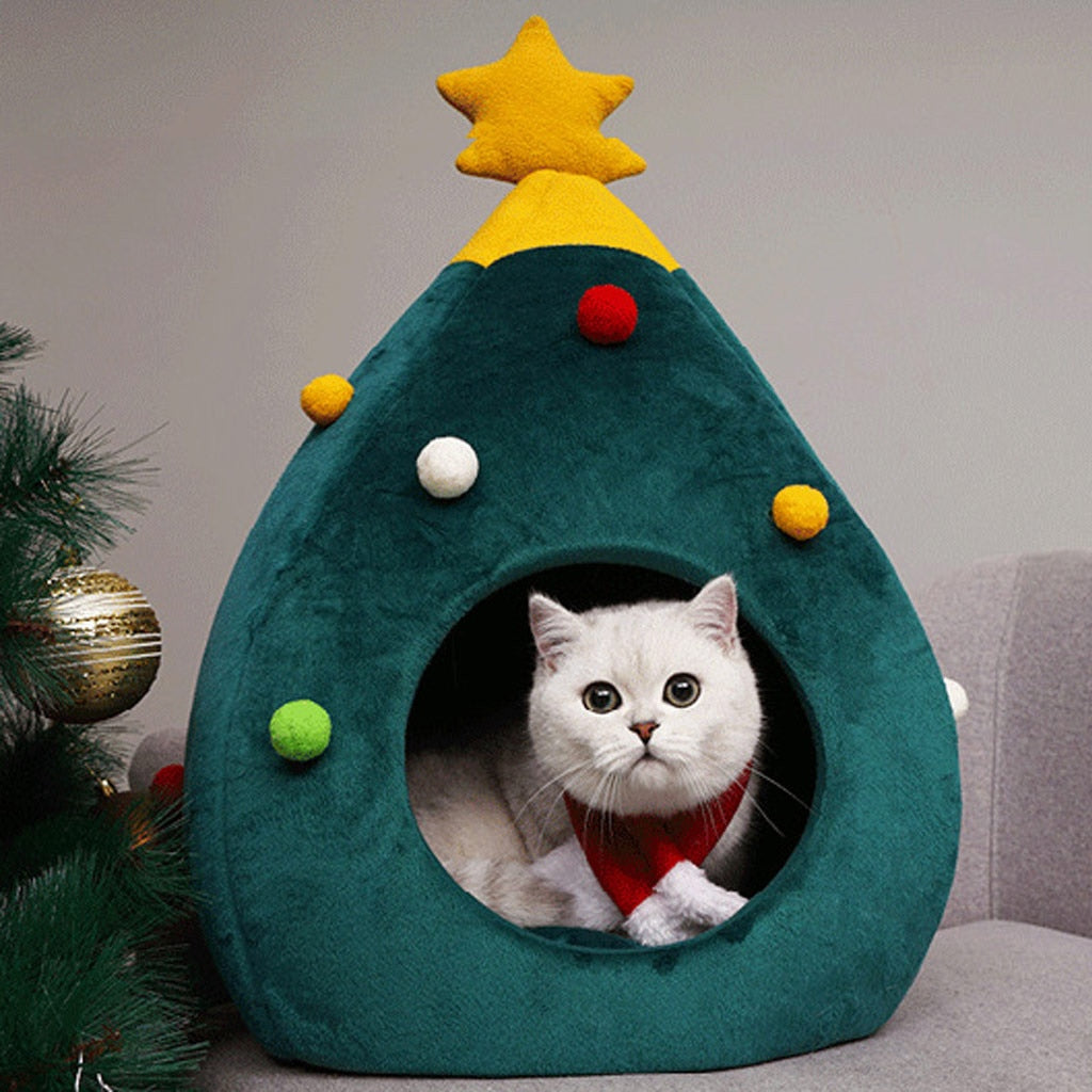 Winter Warm Christmas Tree Cat Sleeping Bed