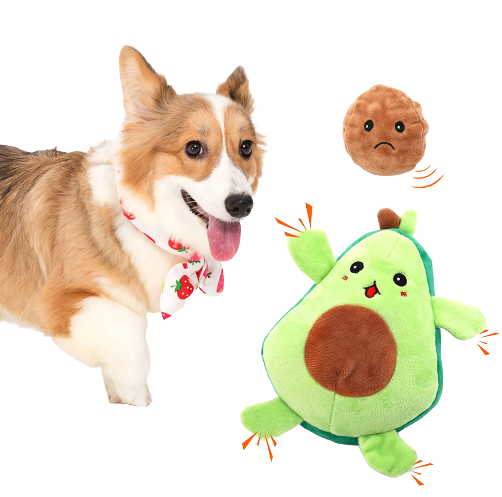 Squeaky 2-in-1 Avocado Dog Toy