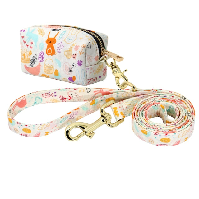 Flower Printed Dog Leash With Bag