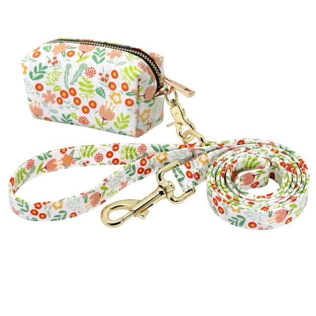 Flower Printed Dog Leash With Bag