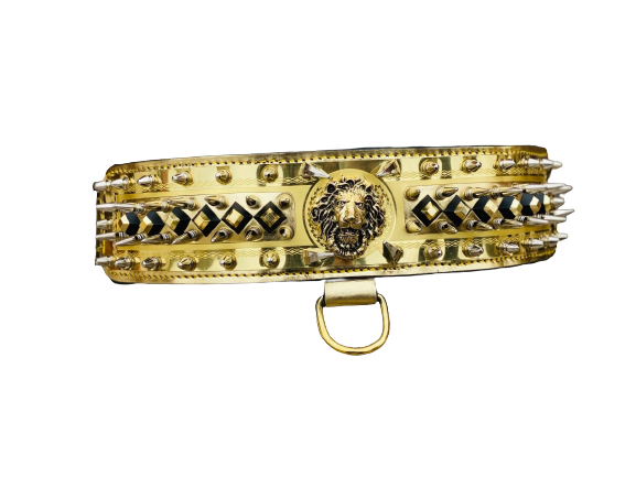 Leather Gold Lion Dog Collar