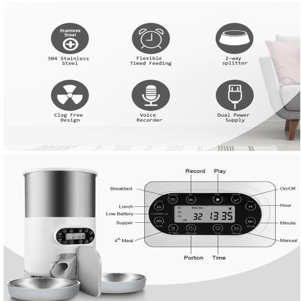 Automatic Stainless Steel Double Bowl Pet Feeder