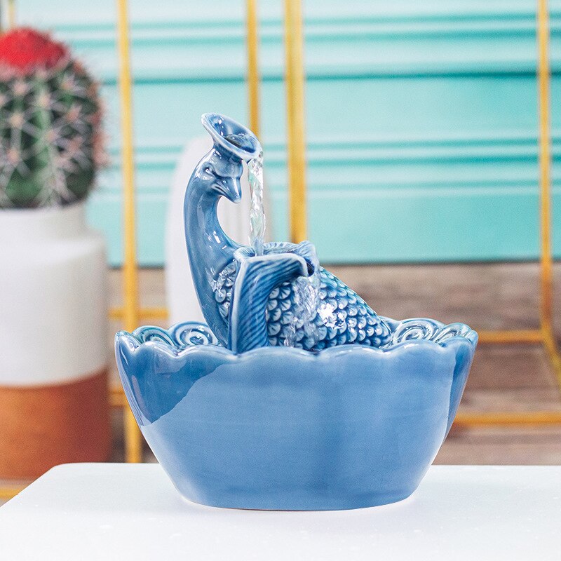 Blue Peacock Pet Ceramic Water Fountain