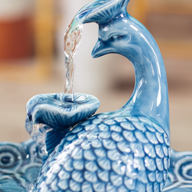 Blue Peacock Pet Ceramic Water Fountain