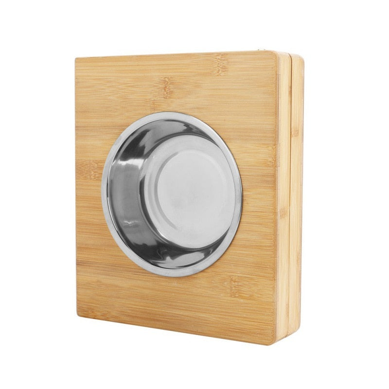 Foldable Bamboo Rack Elevated Dog Bowl