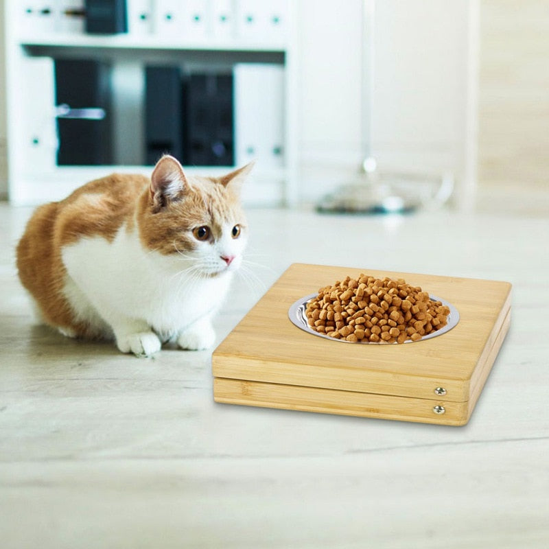 Foldable Bamboo Rack Elevated Dog Bowl