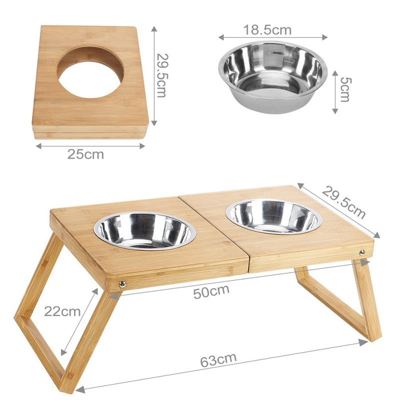 Foldable Bamboo Rack Elevated Dog Bowl
