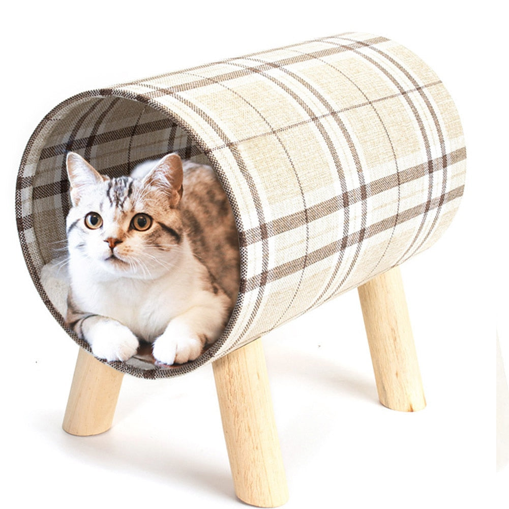 Winter Cat Wooden Cylinder House