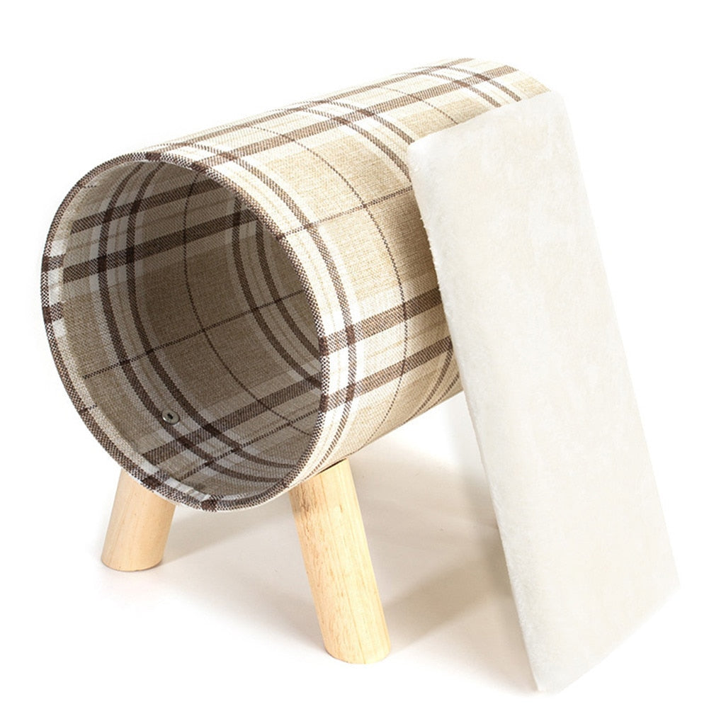 Winter Cat Wooden Cylinder House