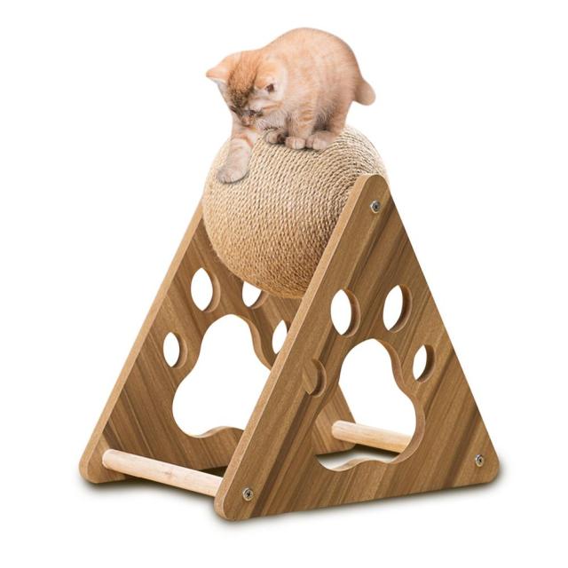 Wooden Sisal Cat Scratcher With Ball