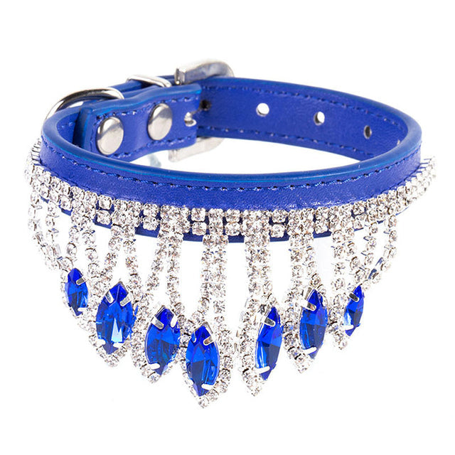 Soft Leather Bling Rhinestone Dog Collar