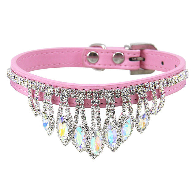 Soft Leather Bling Rhinestone Dog Collar