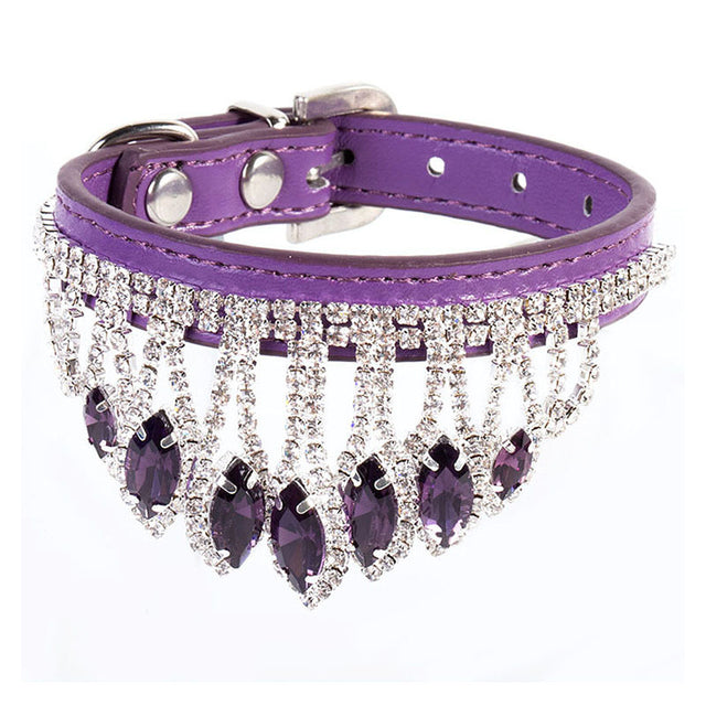 Soft Leather Bling Rhinestone Dog Collar