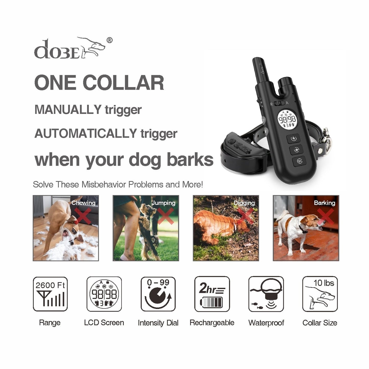 800M 2 In 1 Dog Training Bark Collar