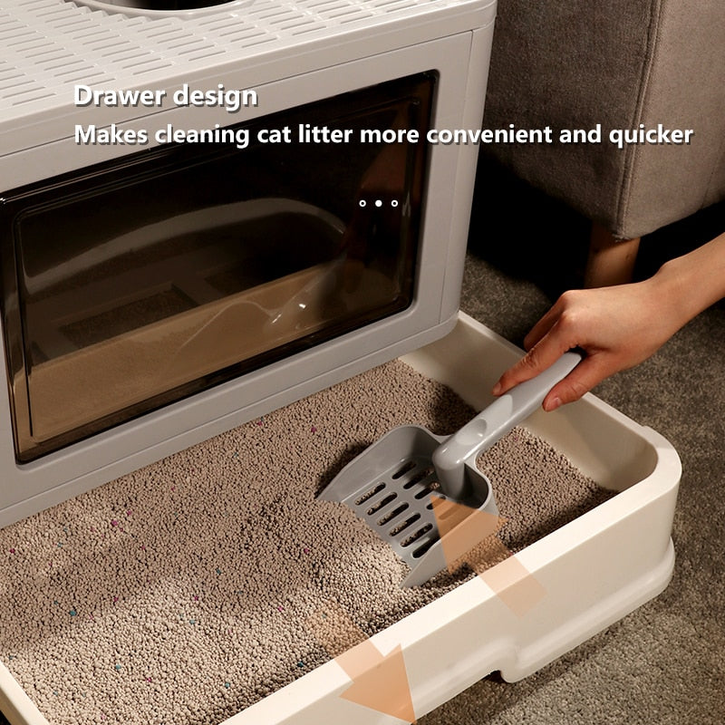 Fully Enclosed Cat Litter Box With Shovel