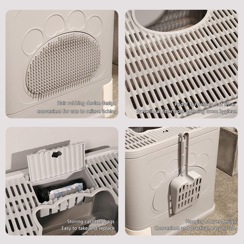 Fully Enclosed Cat Litter Box With Shovel