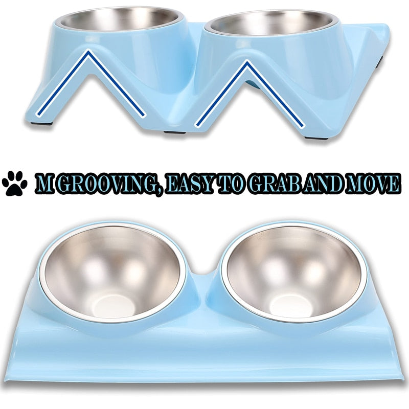 15° Tiled Stainless Steel Double Dog Bowls