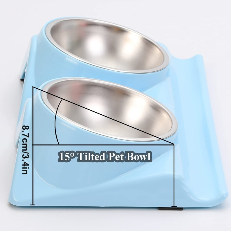 15° Tiled Stainless Steel Double Dog Bowls