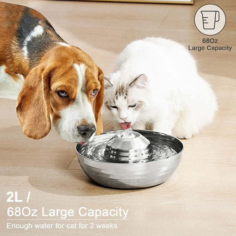 2L Quiet Stainless Steel Pet Drinking Fountain