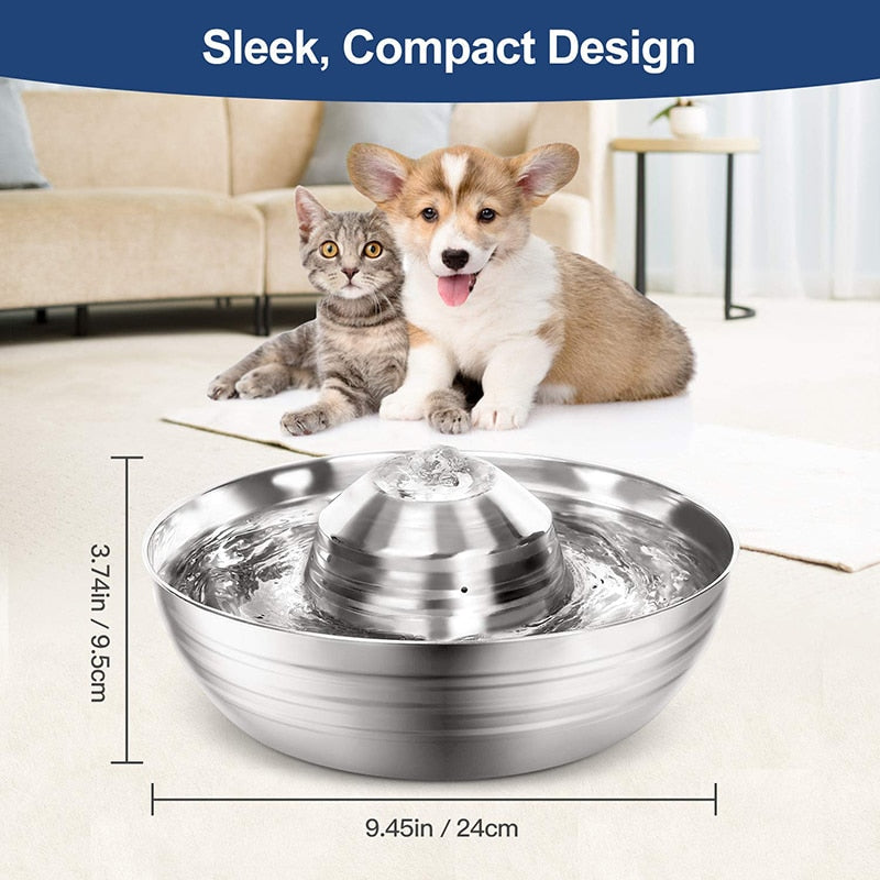 2L Quiet Stainless Steel Pet Drinking Fountain