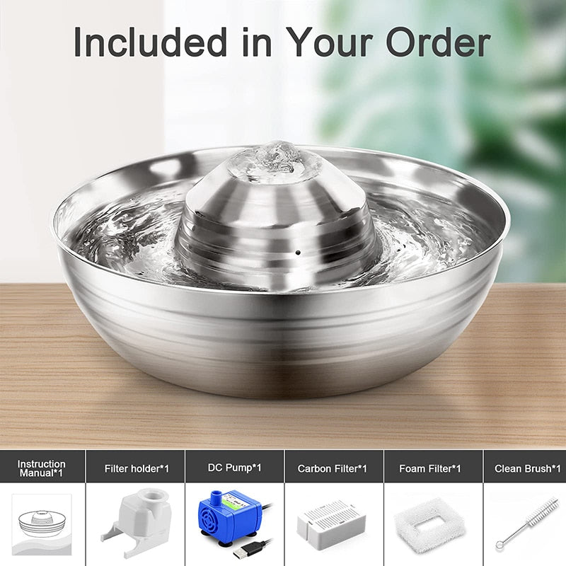 2L Quiet Stainless Steel Pet Drinking Fountain