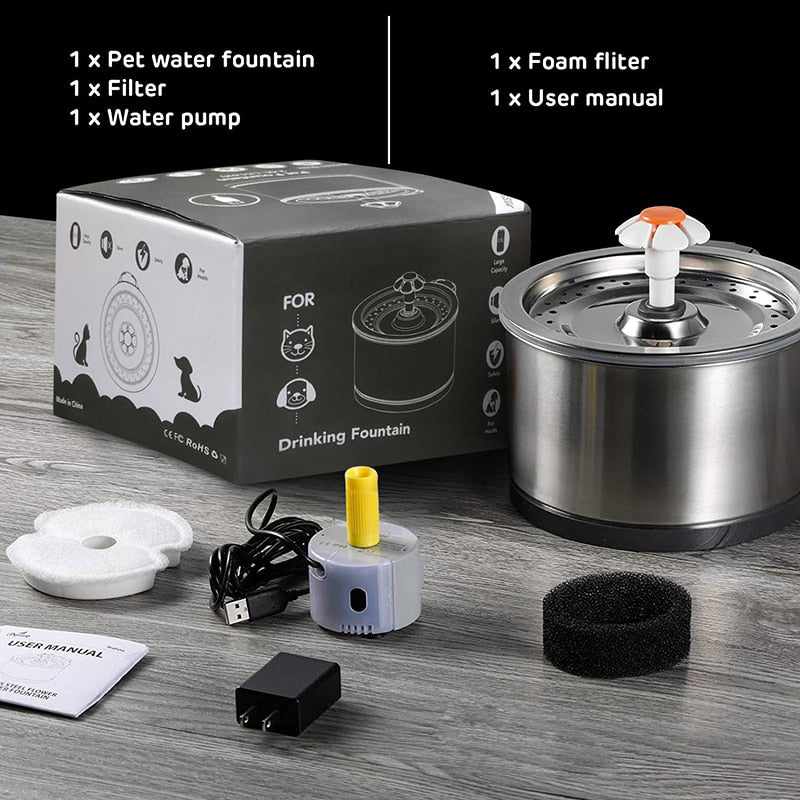 2.5L Stainless Steel Pet Water Fountain