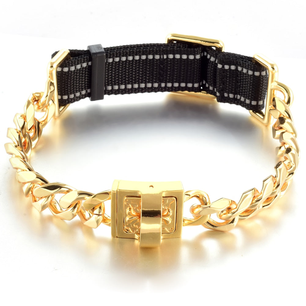 18K Martingale Cuban Stainless Steel Dog Collar