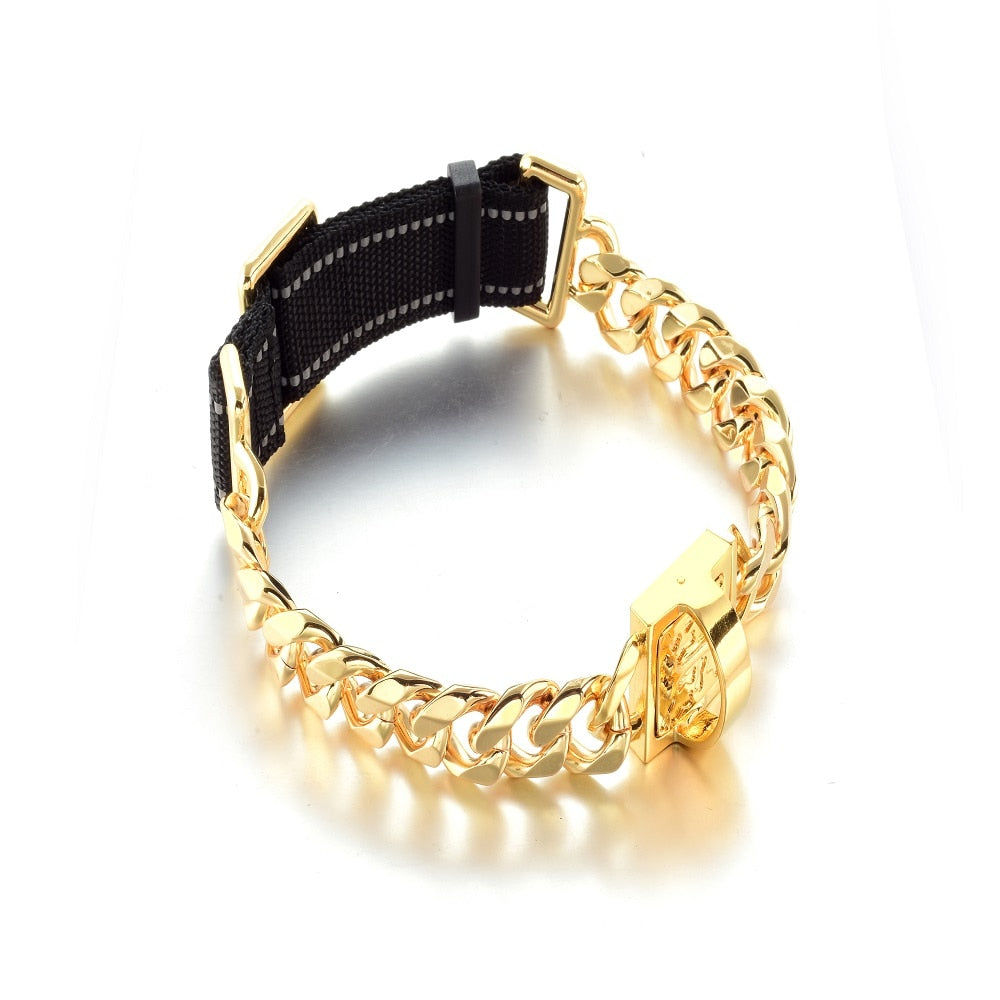 18K Martingale Cuban Stainless Steel Dog Collar