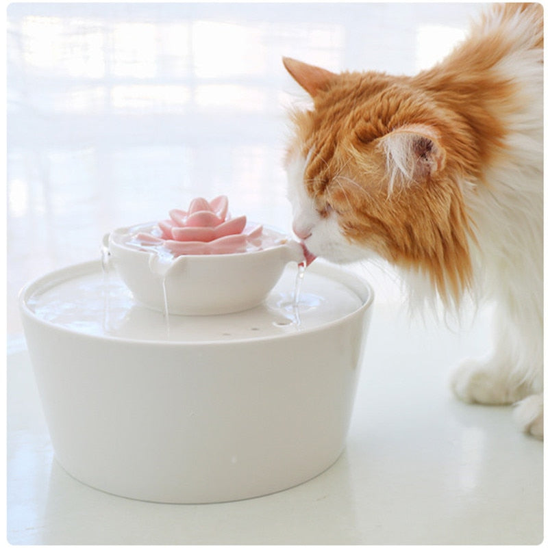 Pink Flower Ceramic Pet Water Fountain