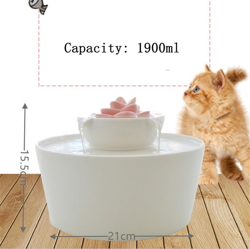Pink Flower Ceramic Pet Water Fountain