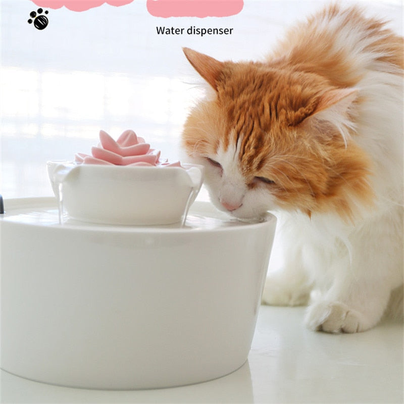 Pink Flower Ceramic Pet Water Fountain
