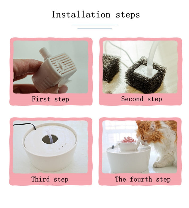 Pink Flower Ceramic Pet Water Fountain